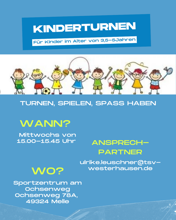 KiGa-Turnen jetzt wieder Mittwochs von 15.00-15.145 Uhr Flyer KiGa Turnen Instagram Post 45